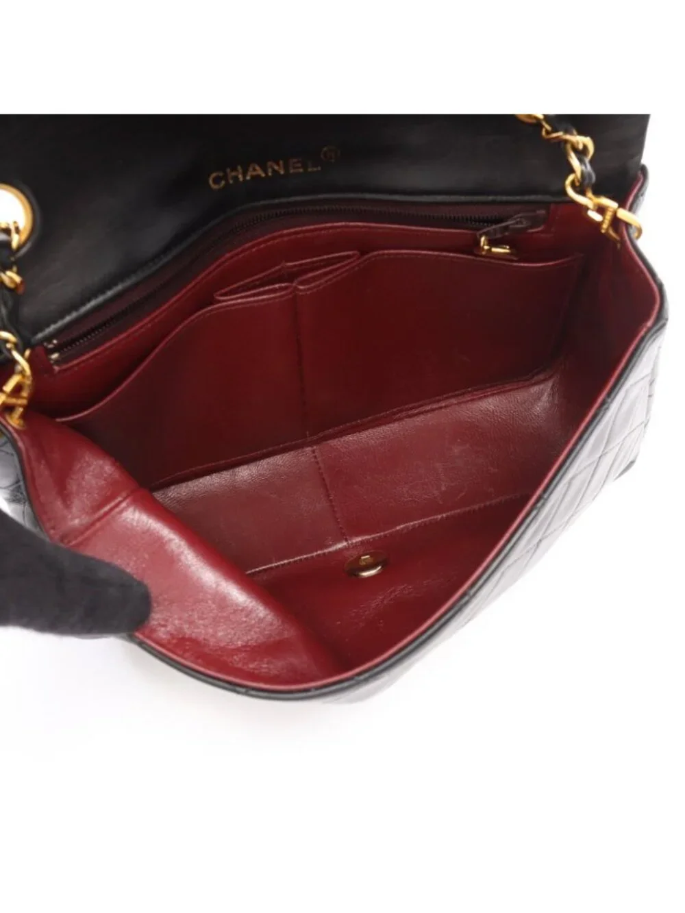 Chanel Shoulder Bag Full Flap Black Lambskin Quilted Chain